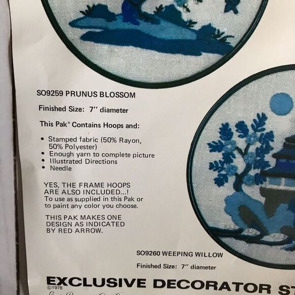 Bernat Stitchery Kit SO9259 Prunus Blossom Weeping Willow 7" Round 1978 Open Pkg - Picture 2 of 4